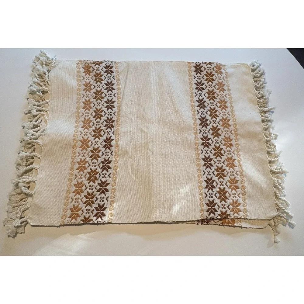 Set of 6 Vintage Woven Placemats – Reversible Brown & Tan with Fringe 22